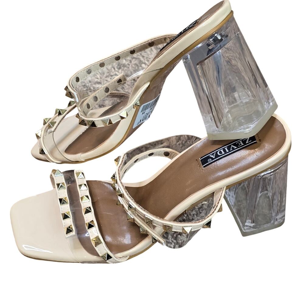 Women's Cream Gold Studded Mules Sz. US 7